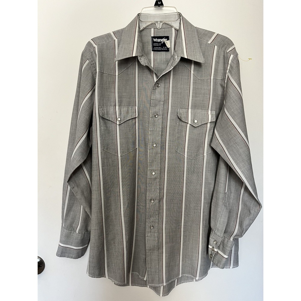 Wrangler Cowboy Cut Pearl Snap Regular Fit 17-34 X-Long Tail Shirt USA Vintage
